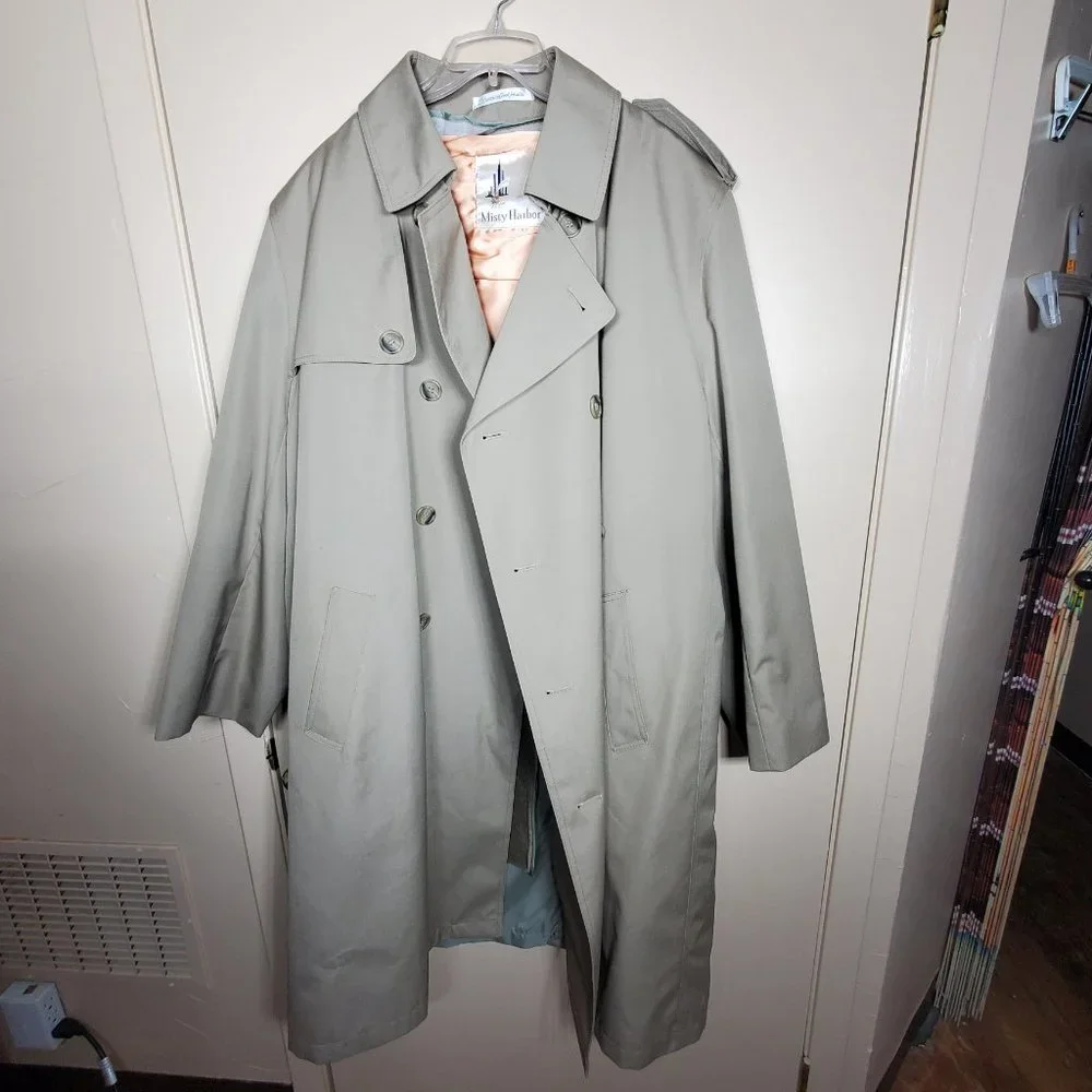 Vintage 80's Men's Beige Double Breasted Trench Coat - 46R - Misty Harbor - Like - Picture 14 of 14